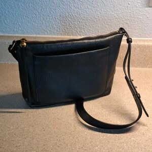 HOBO Dark Leather Crossbody Bag with Gold Details